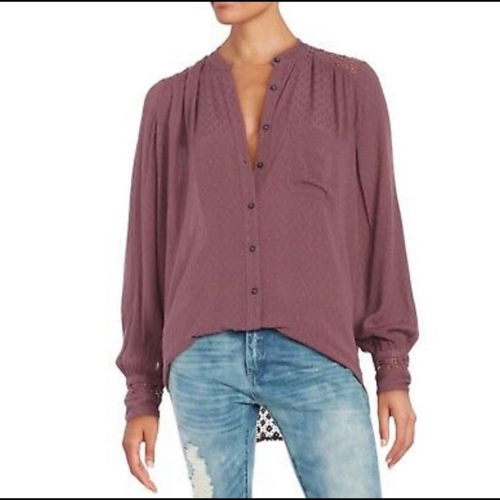 Purple Free People Blouse with open crochet like detail back